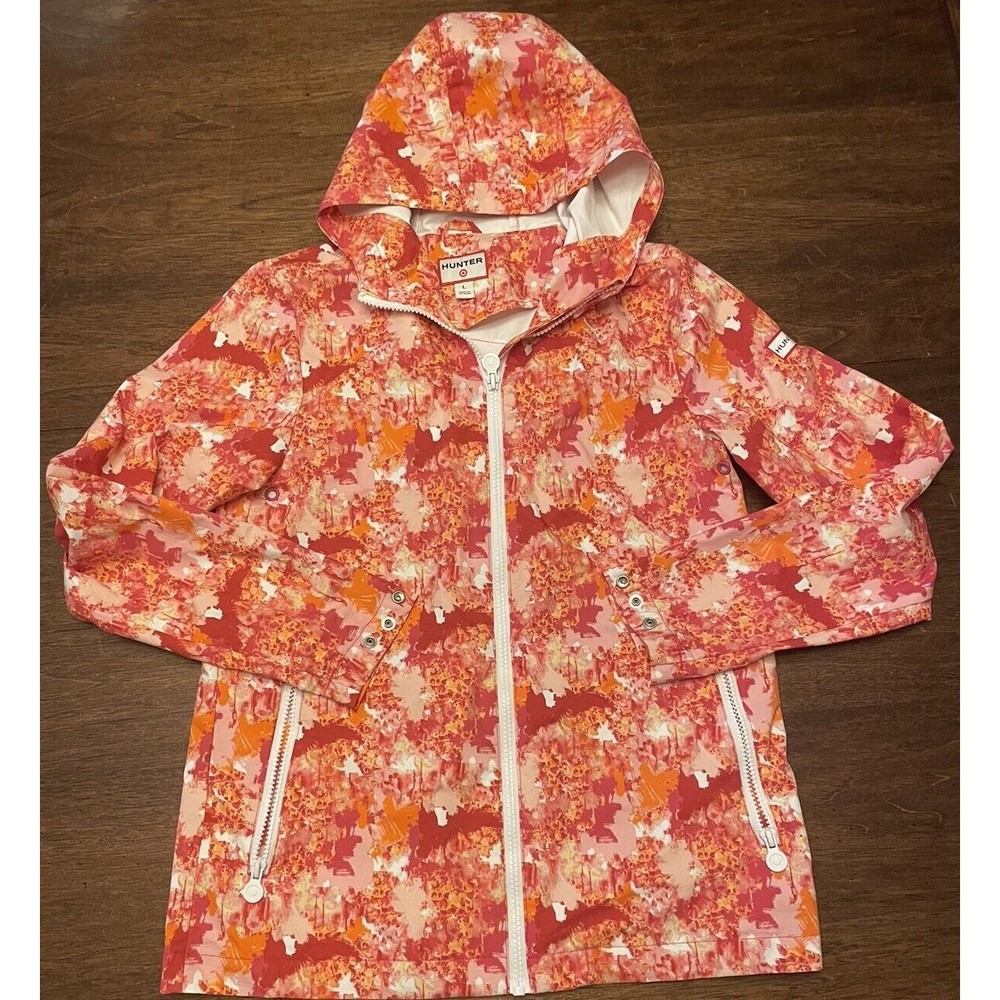 Hunter for Target little girls Floral printed rain jacket Coat Size L Pink